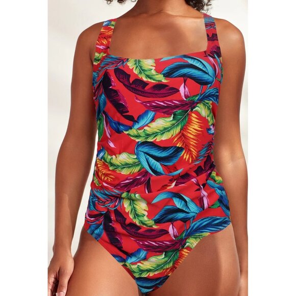 Caribbean Joe Womens 14 Red Tropical Print One Piece Swimsuit NWT‎ - Picture 1 of 6